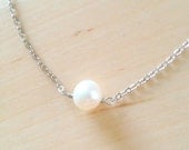 Handmade wire wrapped Fresh Water Pearl pendant and sterling silver plated necklace