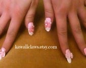Pink Vintage Cameo Sparkling Roses cover false/fake 3D nails Lolita