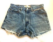 Vtg Size 31/32 LEVIS 505 90s High Waist Silver STUDDED Denim Frayed Cutoff Women's Shorts