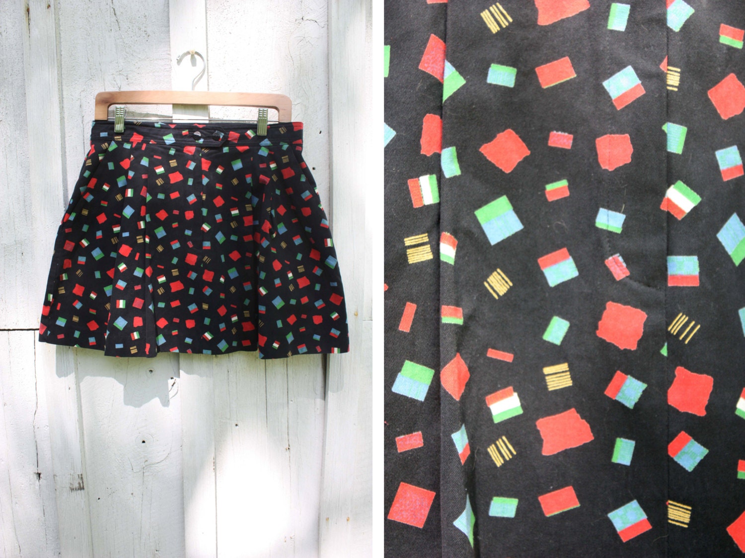 Vintage Tail Tennis Skirt // Abstract Print Pleated Mini Skirt