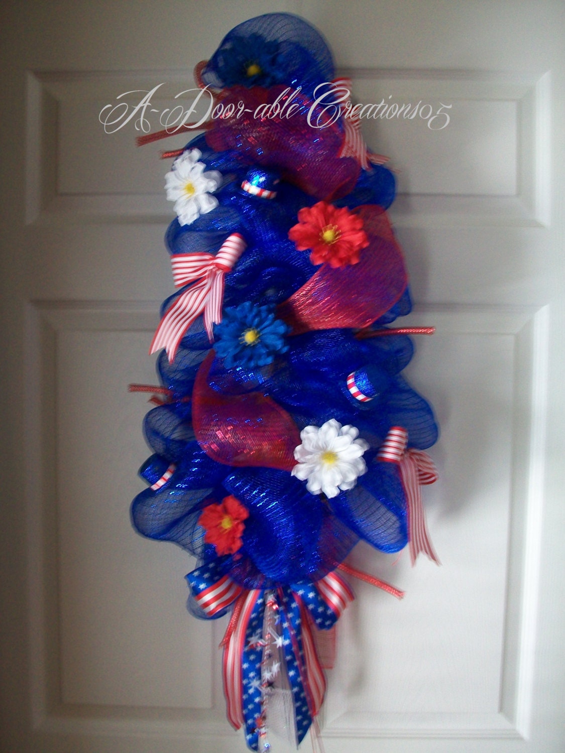 10.00 Off..Use Coupon Code at Checkout..Patriotic Deco Mesh Door Swag