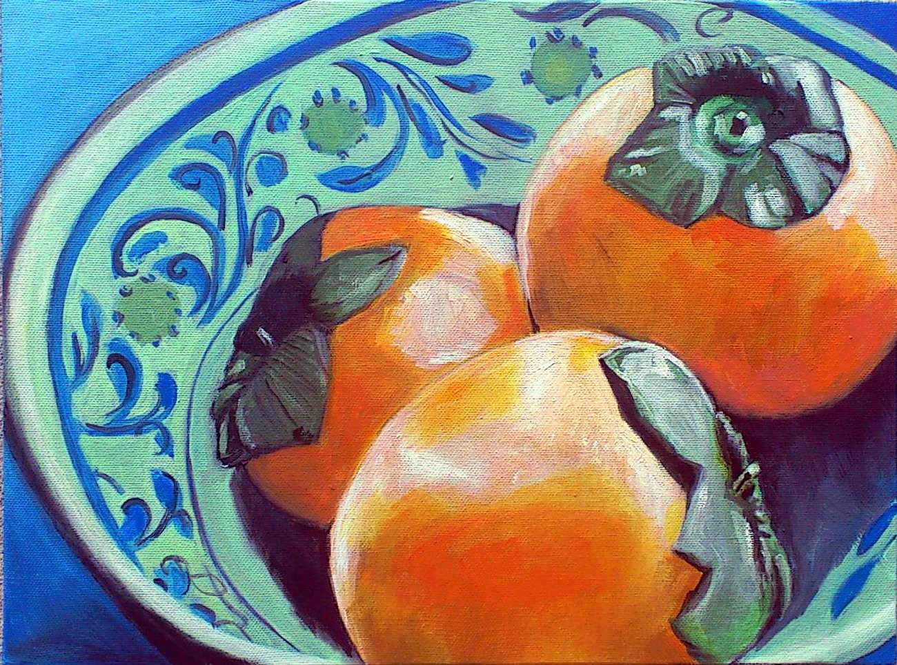 BOWL OF PERSIMMONS  - original handmade oil painting