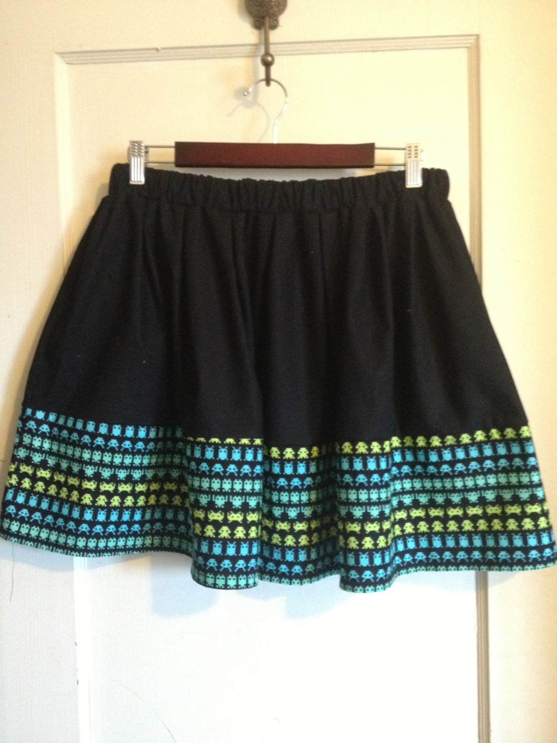 Space Invaders Border, with Secret Pockets, Geek Girl Skirt, Medium/Large