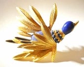 Vintage Brooch St Labre Blue Enamel Bird Gold Feathers In Flight