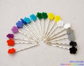 Green Flower Hairpins - Daisy Hairpin Set - Bobby Pins - Mod Hair Clips - Handmade Hair Pins - Plastic Laser Cut Hair Accessories