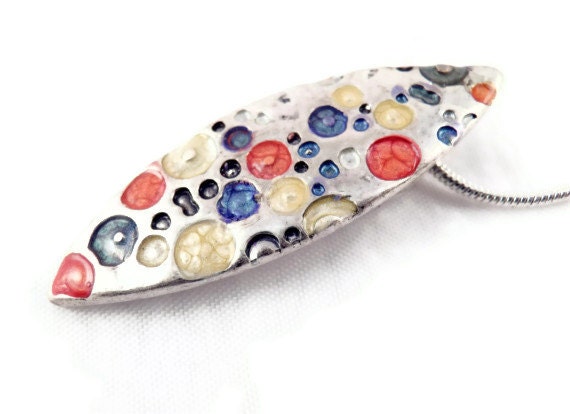 silver colorful necklace pendant multi color necklace oval pendant