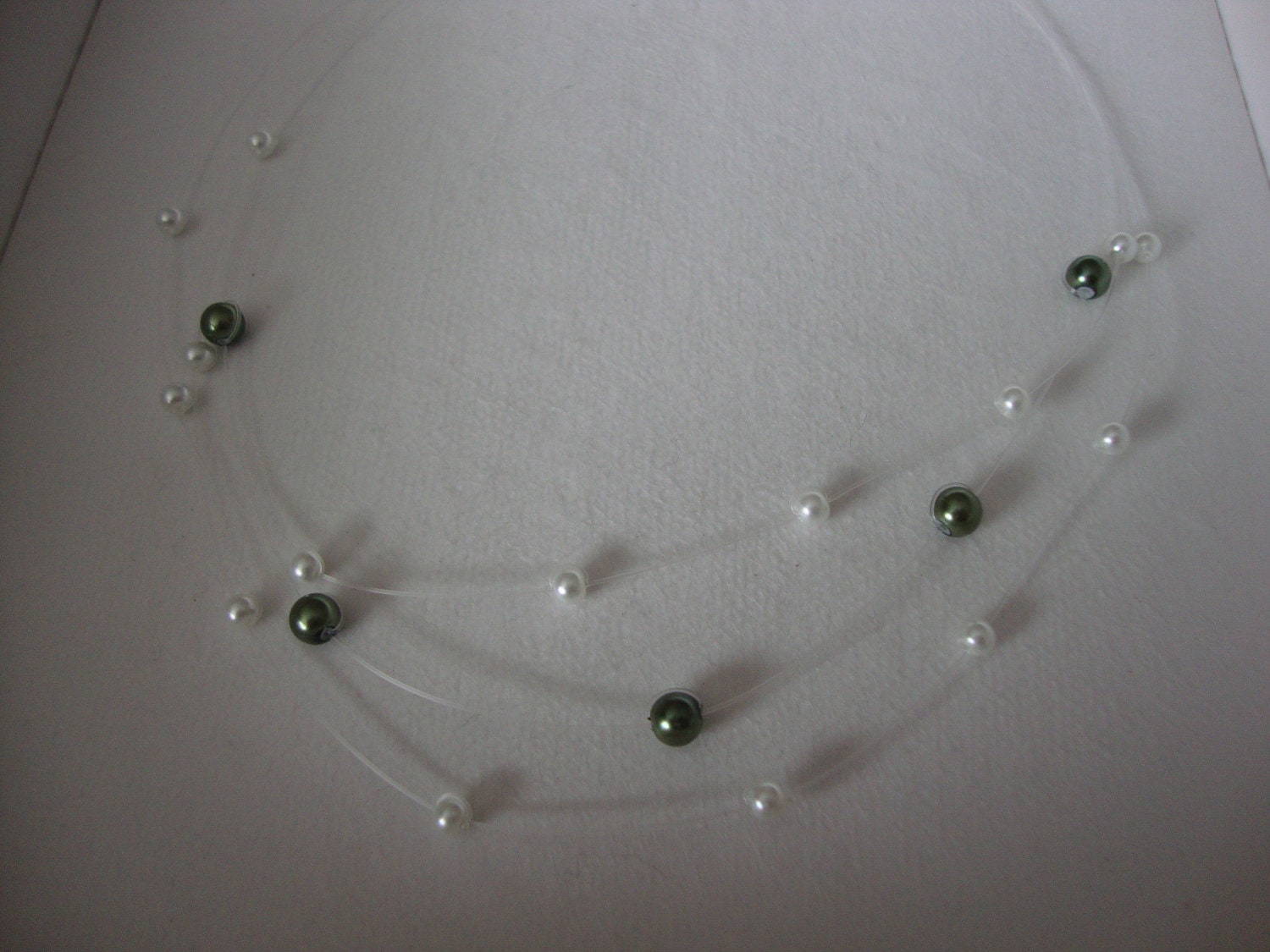Layered Green Pearl Invisible Necklace - Women's Jewelry