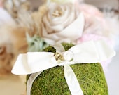 Ring Bearer Moss Ball with Fake Rings and Ivory Ribbon