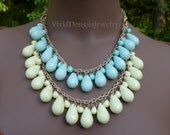 Seafoam Green and Yellow Layered Teardrop Statement Necklace - Anthropologie and J Crew Inspired - Chunky Bib Bubble Statement Necklace