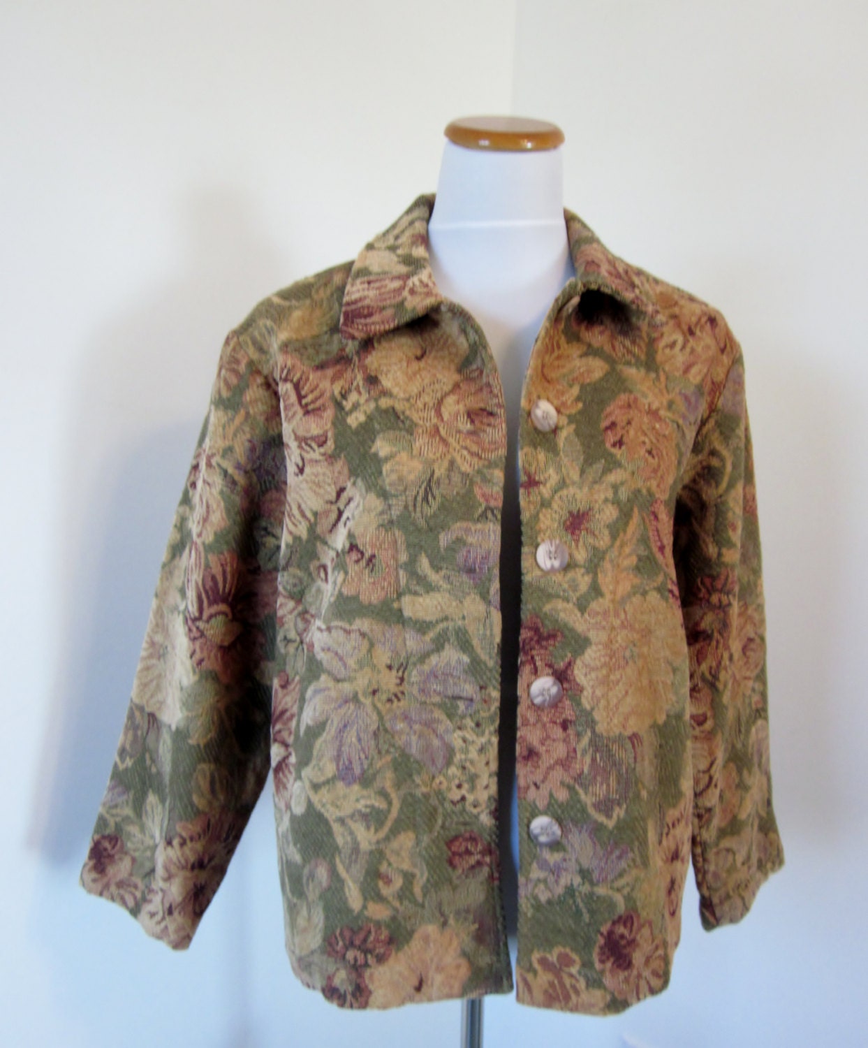 Womens Floral Tapestry Jacket Vintage Olive by MarjoriesMemories