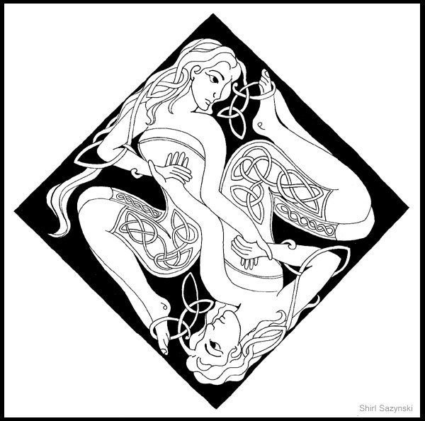Celtic knotwork style Lovers- pen and ink drawing / illustration - 8.5 x11 archival art print