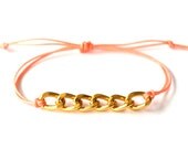 Veronica Arm Candy Coral Peach Gold Chain Bracelet - Adjustable Cord Bracelet Arm Candy