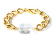 Larissa Arm Candy Crystal Clear Plastic Gem Bracelet - Chunky Textured Gold Curb Chain Bracelet - Jewel Arm Candy Chunky Chain Bracelet
