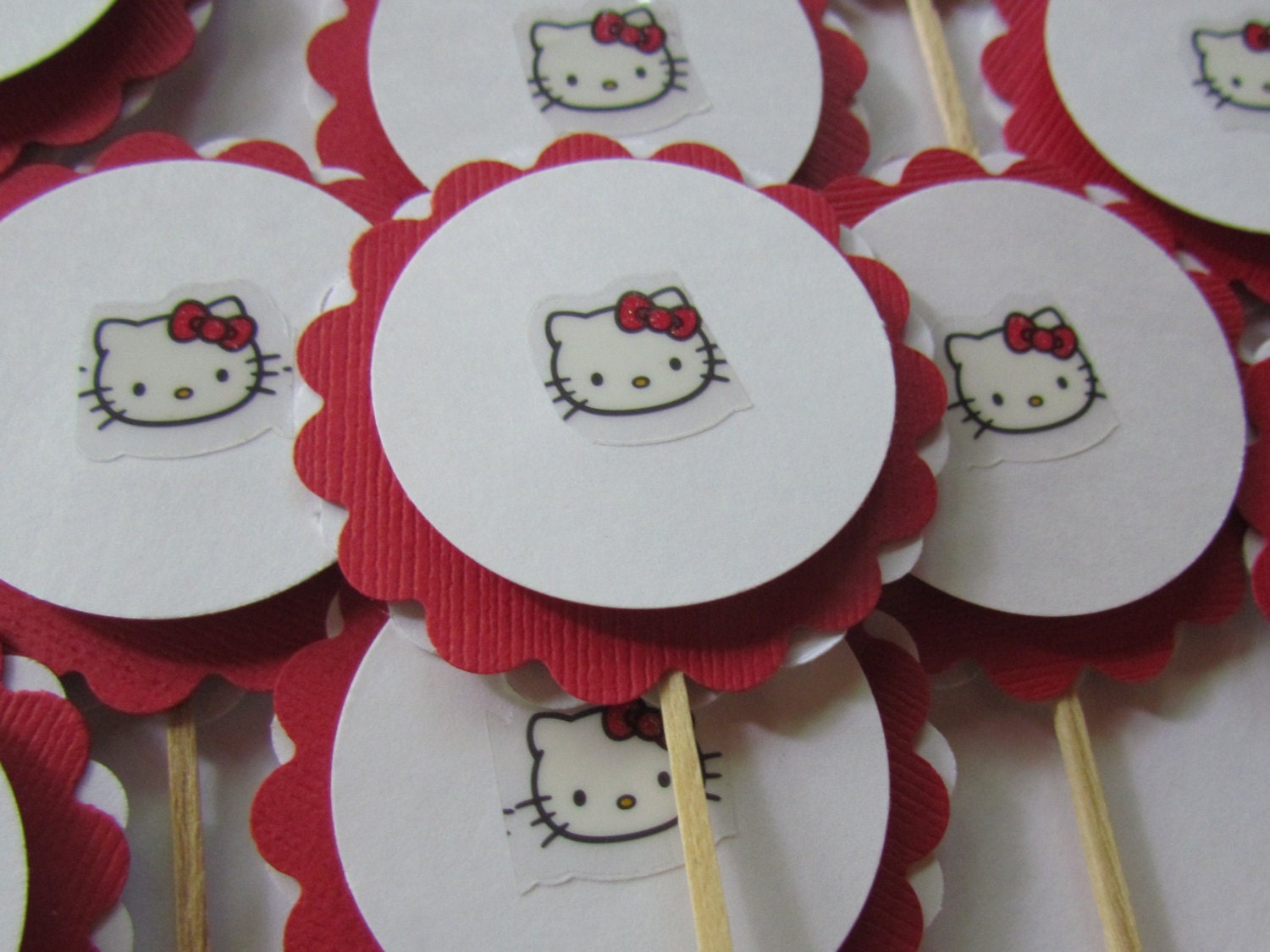 12 Hello Kitty Cupcake Toppers, Hello Kitty Party Decor, Party Favors, Designs by Ali