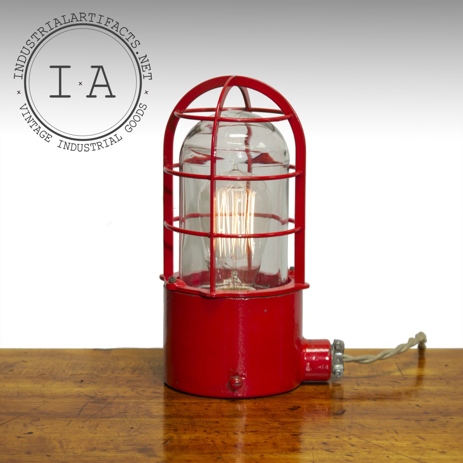 Vintage Industrial Red Crouse-Hinds Condulet Explosion Proof Desk Lamp Steampunk Decor Table