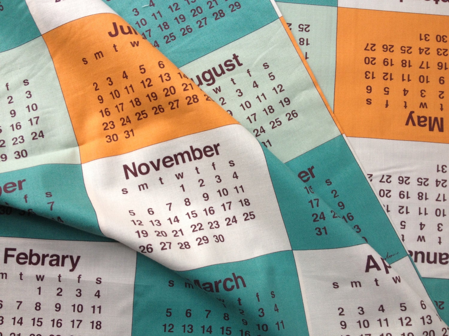 Kumiko Fujita Calendar Panel Green and Orange Fat Quarter