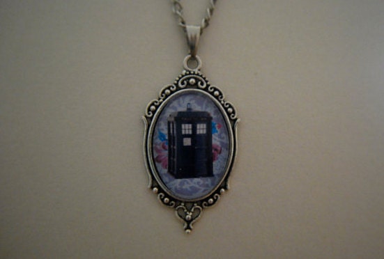Doctor Who inspired TARDIS galaxy cameo cabochon necklace