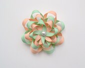 Loopy Ribbon Flower Hair Bow-Pastel Mint Coral Flower Hair Clip-Stacked Spring Prom Clippie-Girls Hair Accessory-Salmon Peach Green Bow