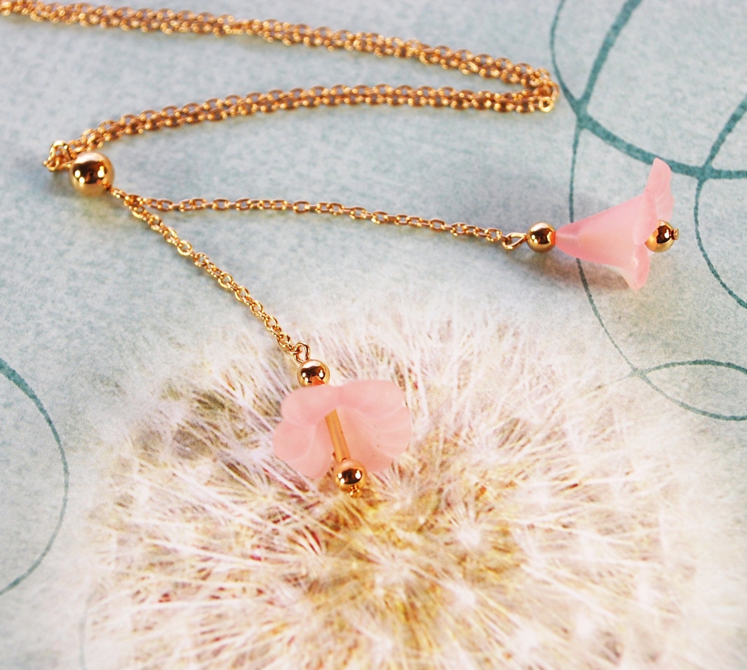 Vintage Lavalier Pendant Necklace, Delicate Pink Flowers, Gold Tone Metal Chain, Designer AVON, 1970s, Romantic Floral Jewelry
