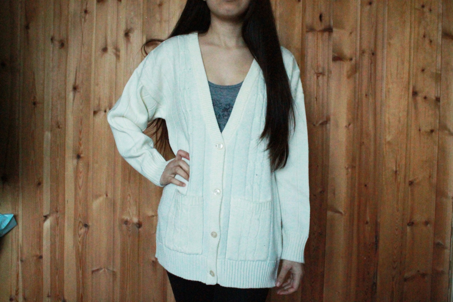 80s Vintage White Comfortable Warm Cardigan for Women