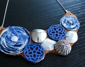 Mixed Media Blue and Silver Bib Necklace