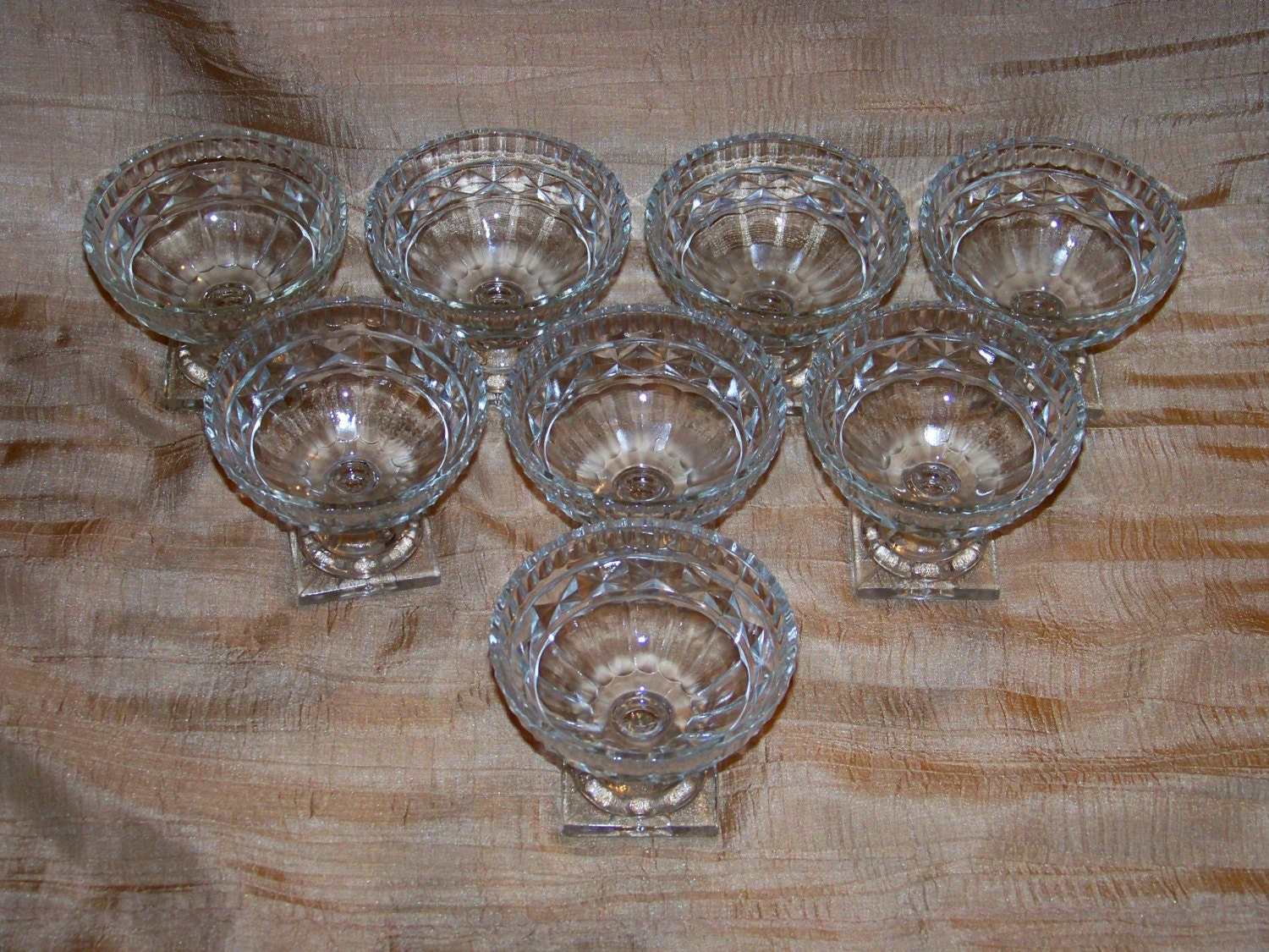 Vintage Mid Century Cut Glass Stemmed Dessert Dishes By Dellanora 6681