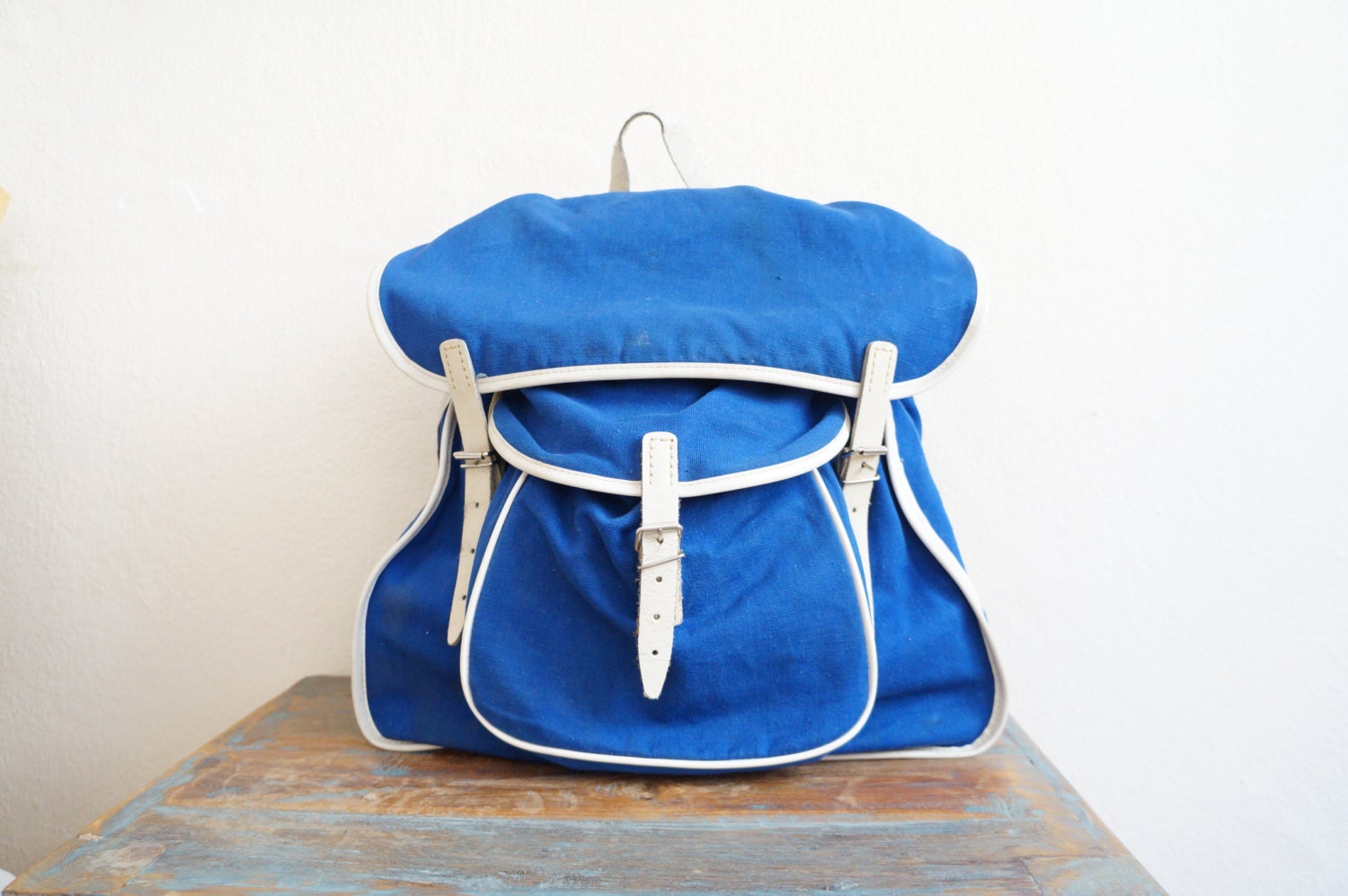 Vintage Canvas Backpack / Blue Canvas Backpack / Preppy School Backpack