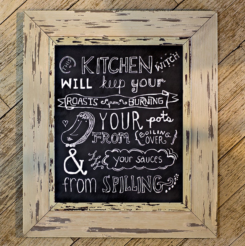 Kitchen Art, Chalkboard Print, Kitchen Witch