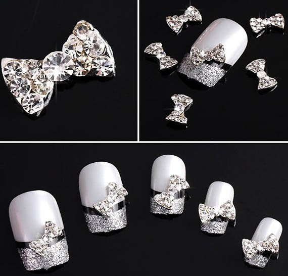 50pcs 3D silver Alloy Bow Tie Nail Art stickers Rhinestones DIY Handmade & Nails Decoration
