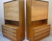 Gorgeous Pair of Vintage Teak Shelved Storage Units - Great Mid Century Modern Bookcases with pared down Danish styling