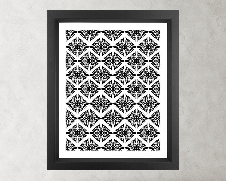 Ethnic Symmetry White Pattern- Poster Print 8x10 - of Fine Art Illustration for Your Wall Decor
