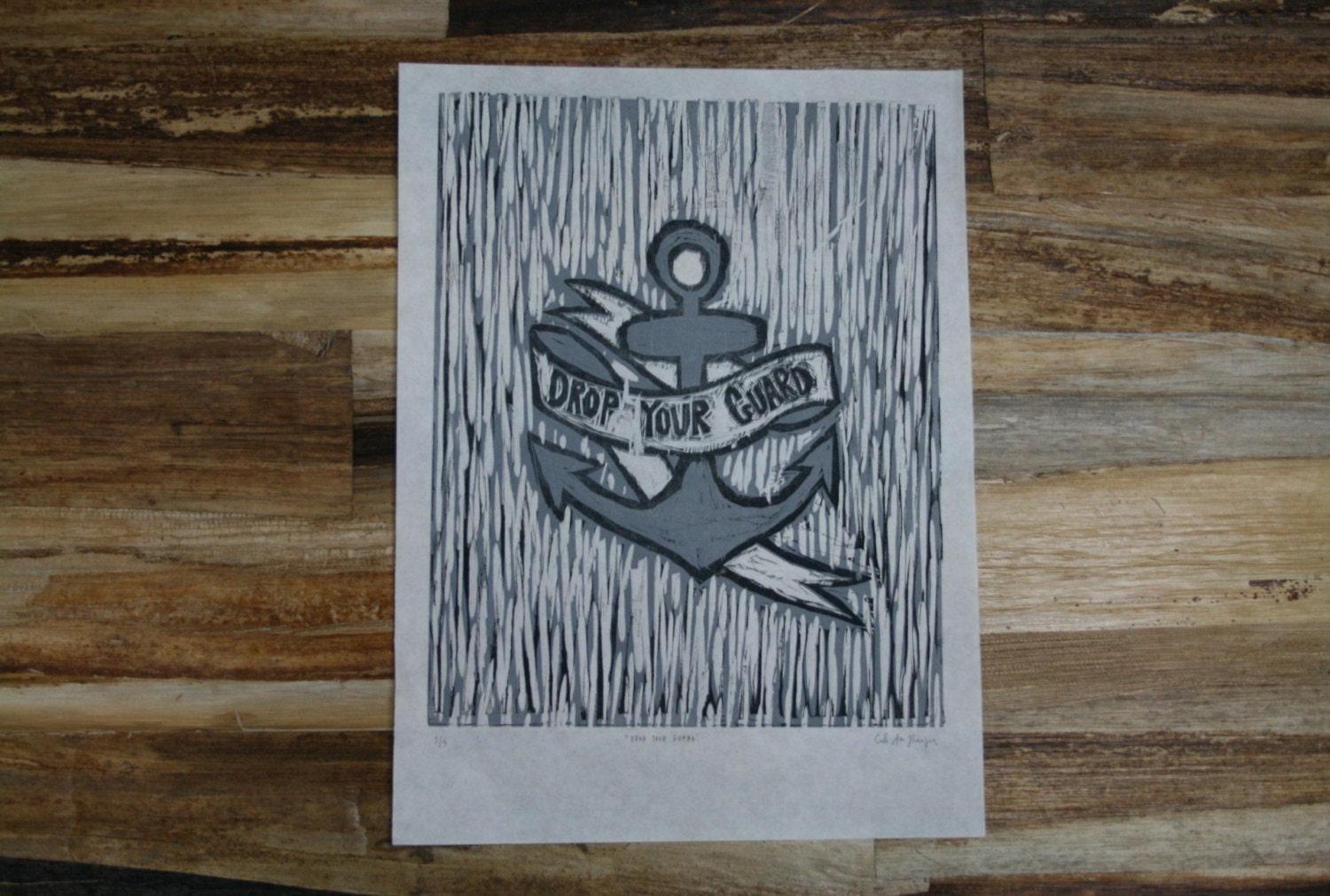 Limited Varied Edition of Five Drop Your Anchor Relief Print