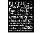 Atlanta City Subway Sign Art  Destination Typography Print 8x10 Black and White