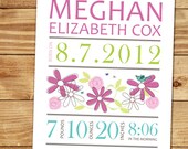 Nursery Wall Art Print Custom (Baby Name Print and Birth Stats) 8x10 daisy, spring flowers, Baby Shower Gift