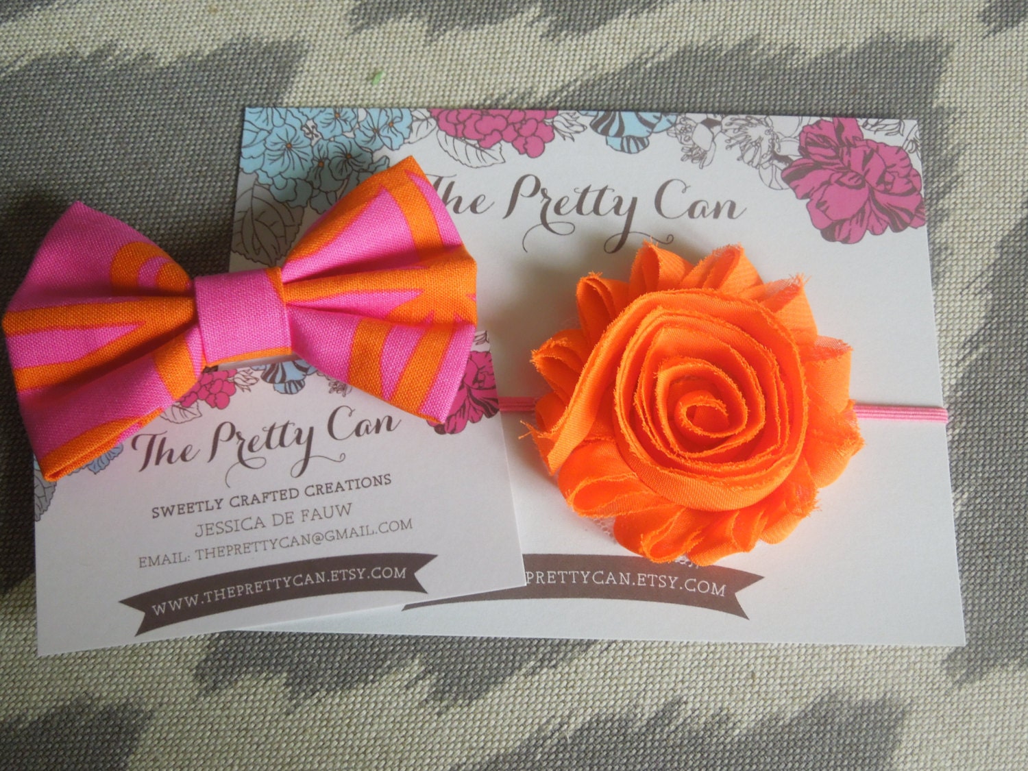 Fabric Bow Clip and Chiffon Flower Headband, Big Sister Little Sister Gift - Newborn, Baby, Toddler, Girl, Women