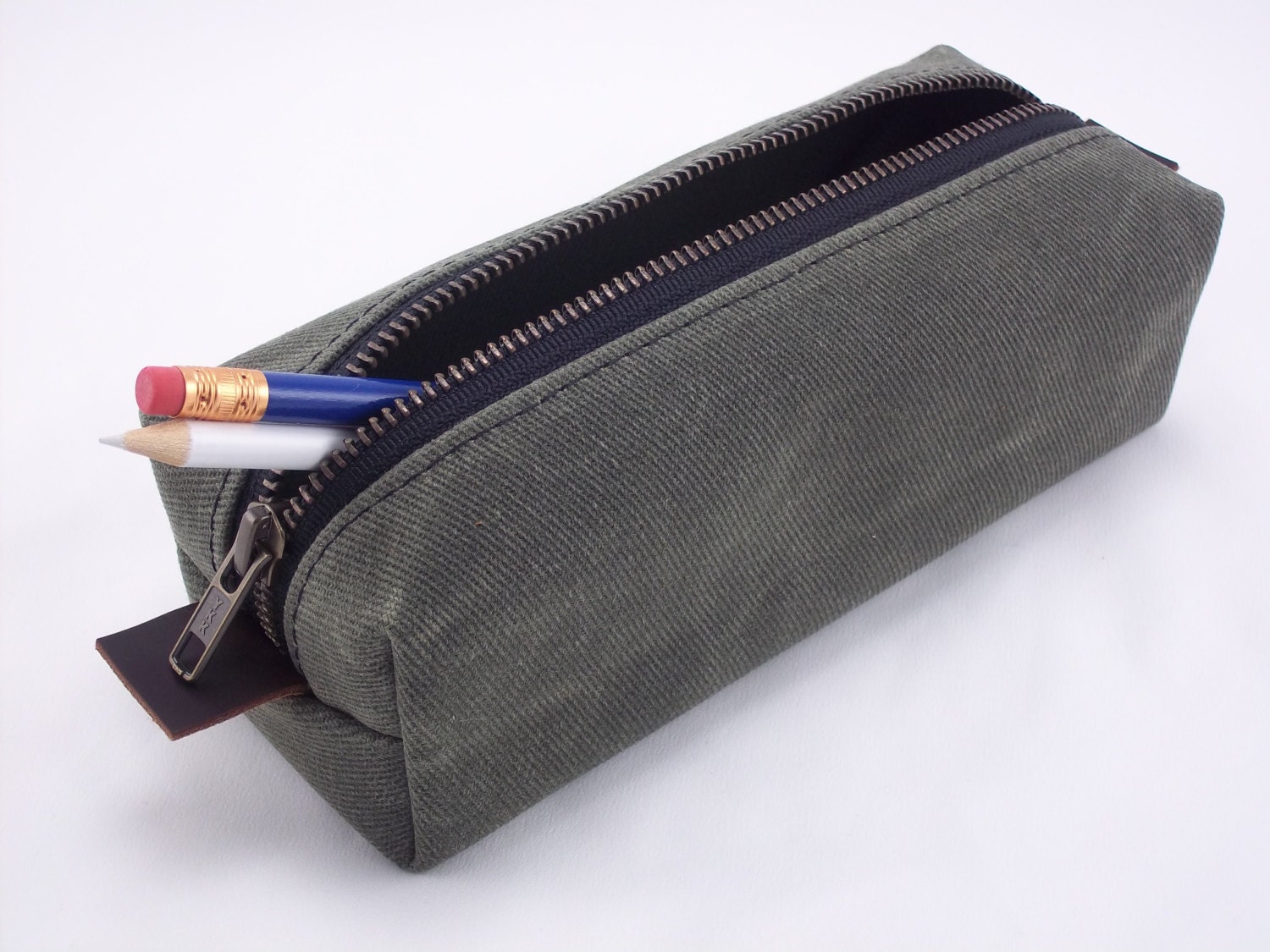 Pencil Case Olive Waxed Canvas