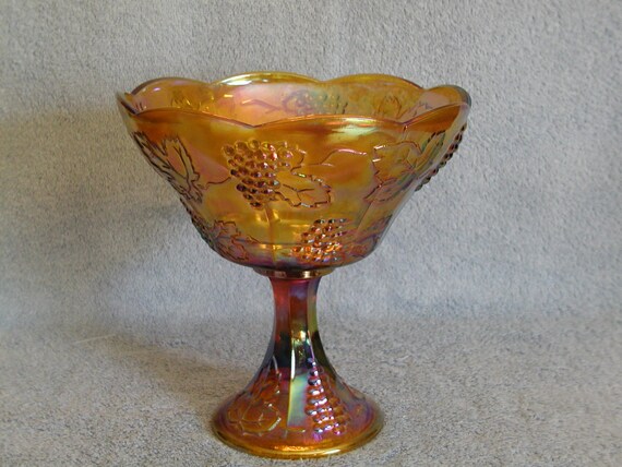 Carnival Glass Pedestal Bowl Marigold by SandECollectibles