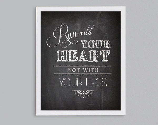 Chalkboard Inspirational Quote Art - Run With Your Heart - Typography 8x10 Print - Fitness Inspiration