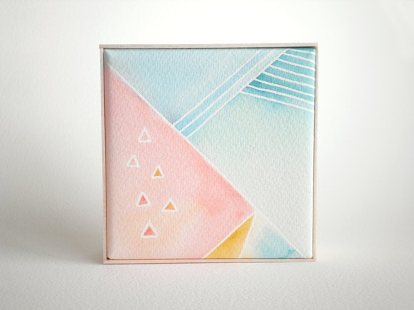 Watercolour Art Block A - Original painting, geometric pattern, blue, pink, orange