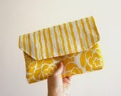 Cotton clutch  Small bag  Purse White stripes  Flowers Yellow clutch Rose Summer bag
