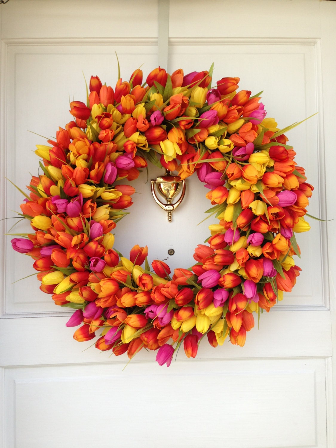 Orange, Yellow, and Pink Spring Tulip Wreath