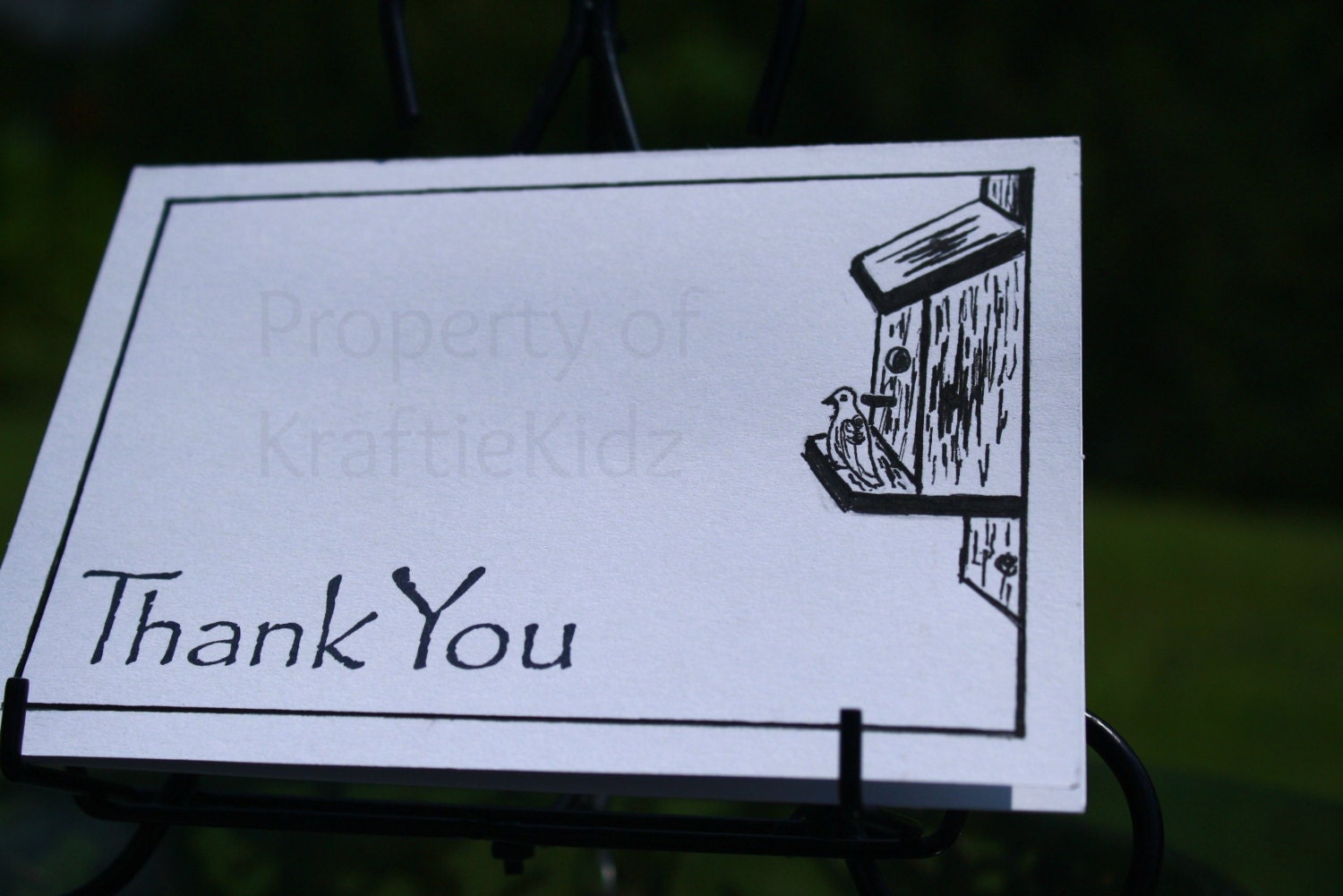 Handmade, Blank, Bird House Thank You Card, Pen and Ink