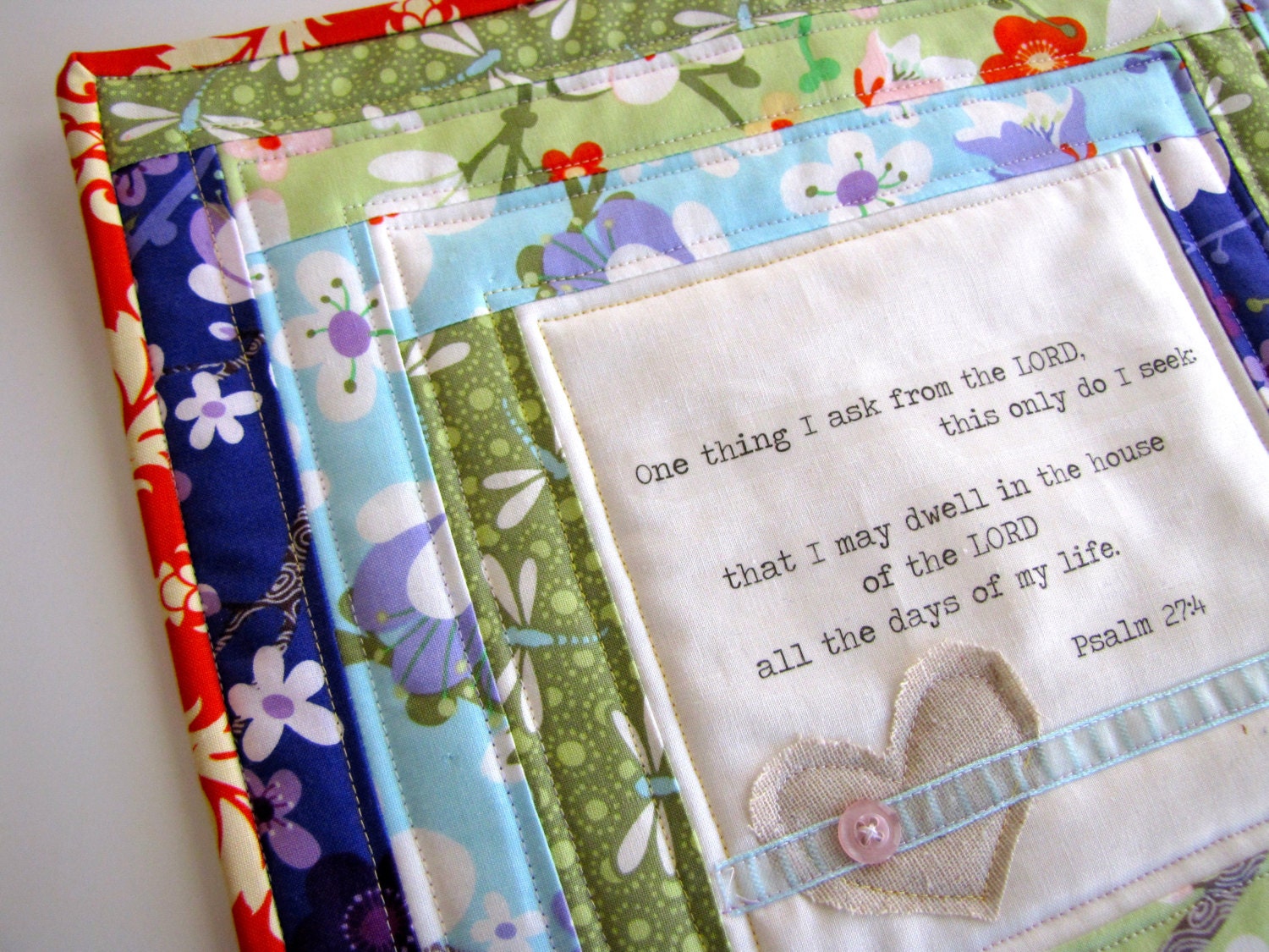 Psalm 27:4 quilted wall hanging, scripture mini quilt, scripture wall decor, housewarming gift