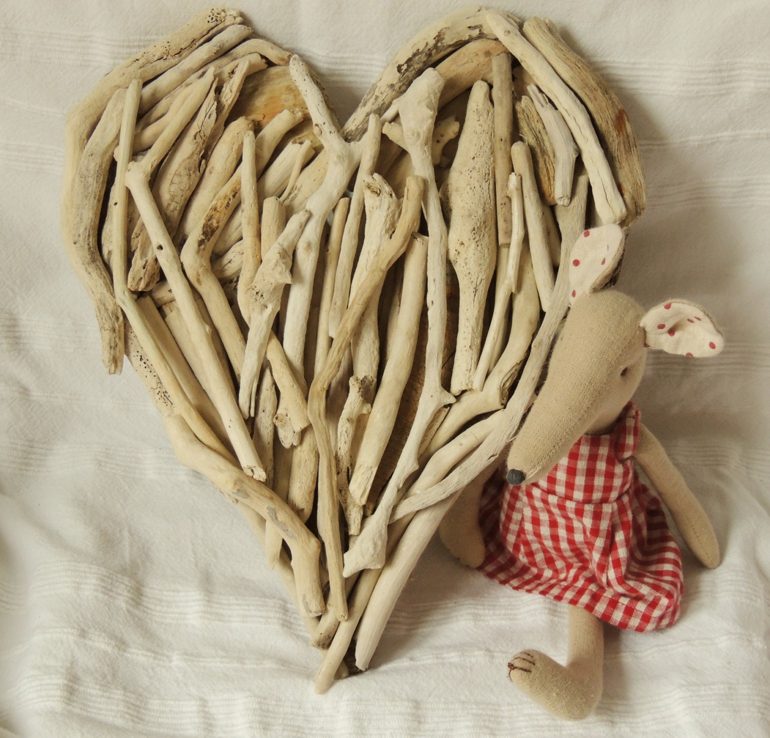 Handmade Bleached Driftwood Heart (30cm deep x 27cm across) wall hanging