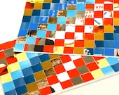 Recycled Handmade Mosaic Quilt Collage OOAK Blank Note Card - Patriotic Blue Red Yellow