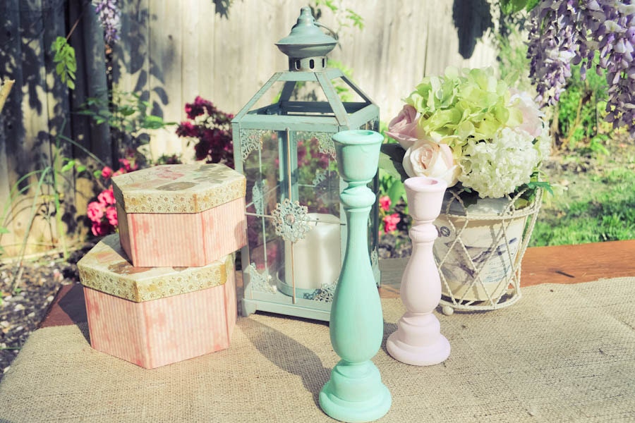 Shabby Chic Unity Candle Sticks - Set of 3
