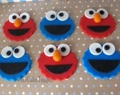 Elmo and Cookie Monster Inspired Cupcake Topper - Handmade Edible Fondant Cupcake Topper - 12 Pcs