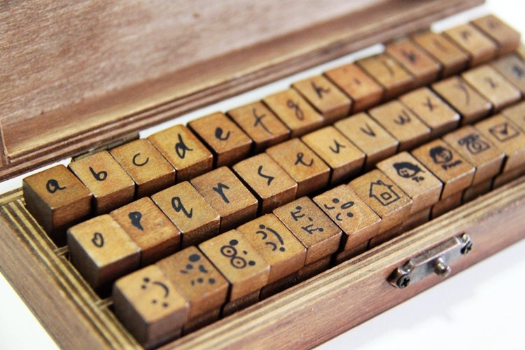 42pc Cursive Handwriting Lowercase & Symbols Wooden Rubber Stamps - Alphabet. ABC. School. Words. Scrapbooking. Cardmaking. Tag Making