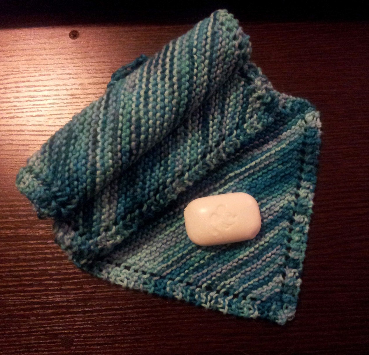 Set of Four Aqua Ombre  Hand Knit 100% Cotton Washcloths/Dishcloths