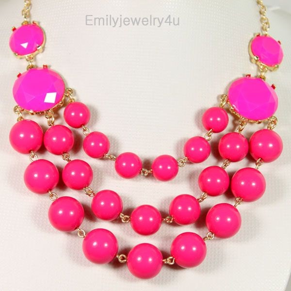 NEW Fuchsia Statement Necklace,Bib Bubble Necklace,Chunky Necklace,Cluster Necklace-BN372
